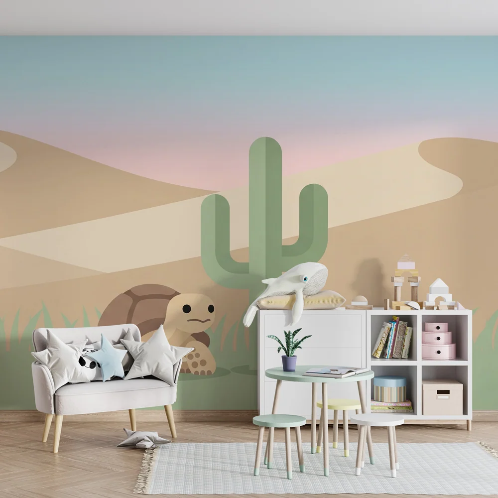 Papier peint chambre enfant | Tortue mignonne au désert