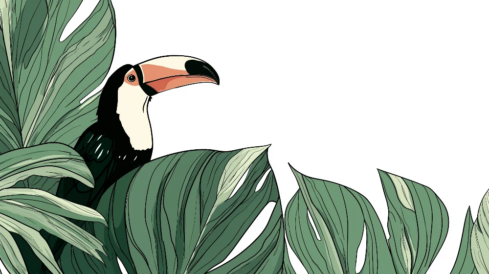 Papier peint chambre enfant | Toucan et feuillage luxuriant