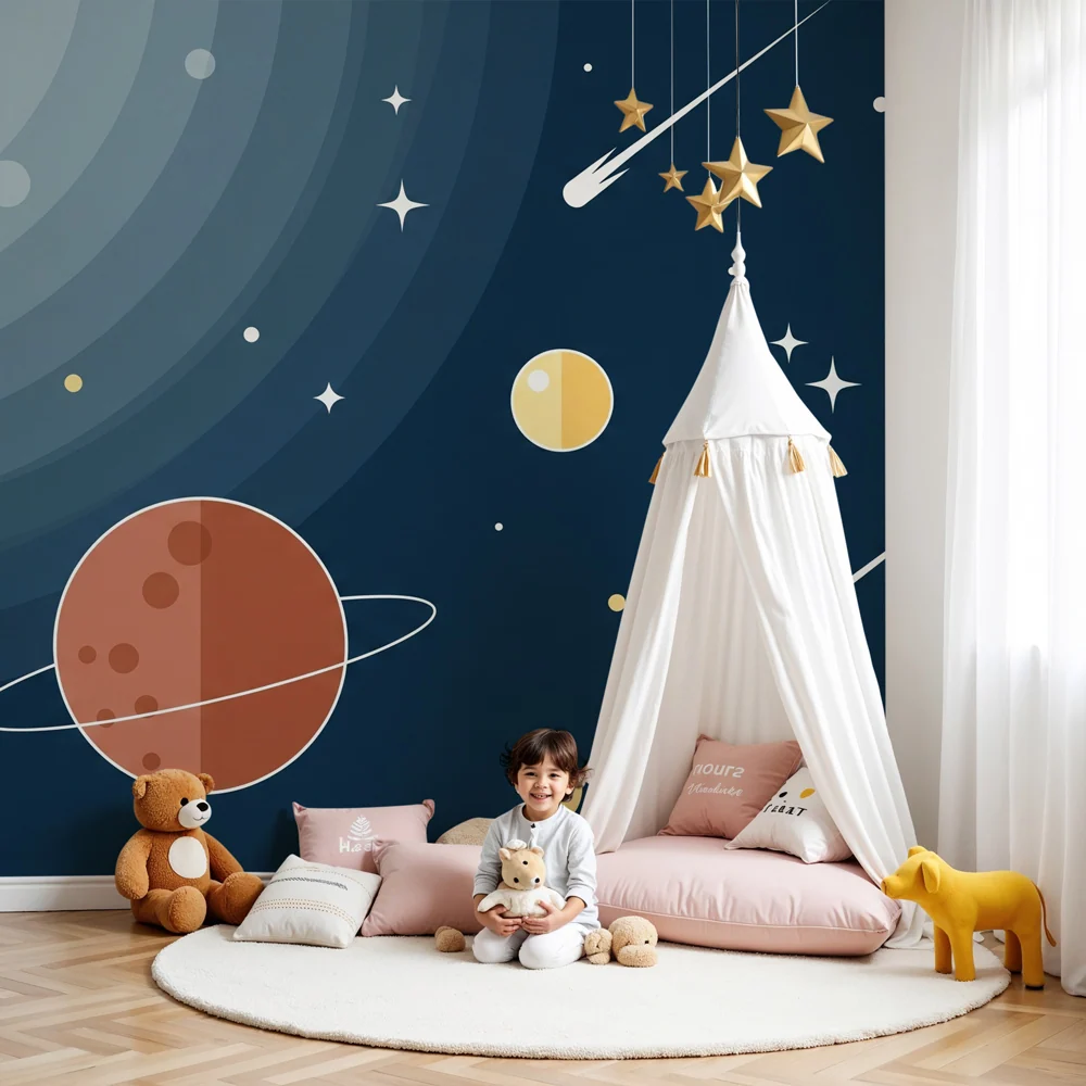 Papier peint chambre enfant | Univers cosmique et étoiles filantes