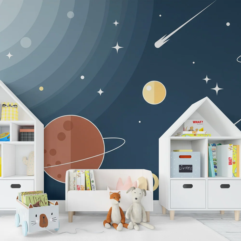 Papier peint chambre enfant | Univers cosmique et étoiles filantes
