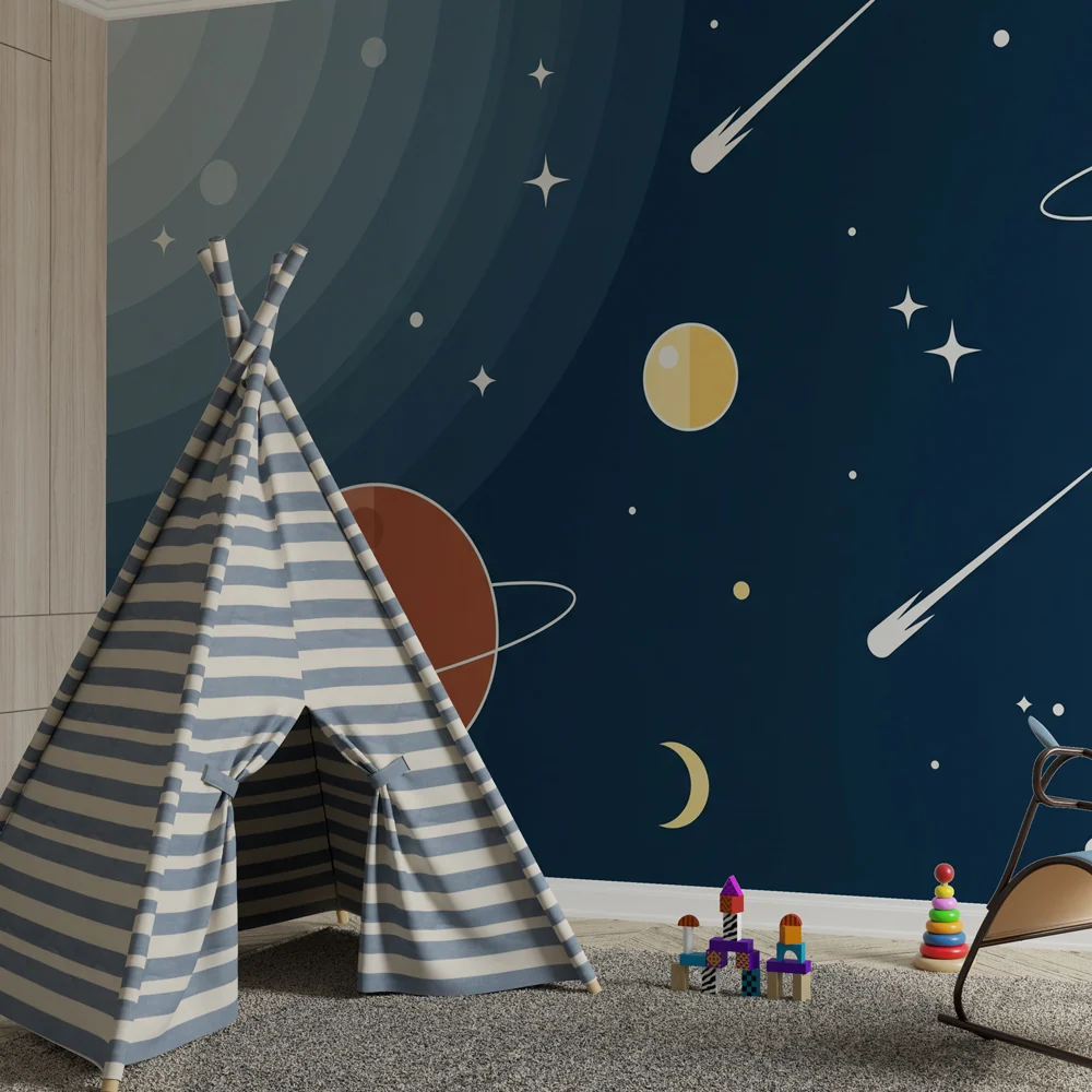 Papier peint chambre enfant | Univers cosmique et étoiles filantes