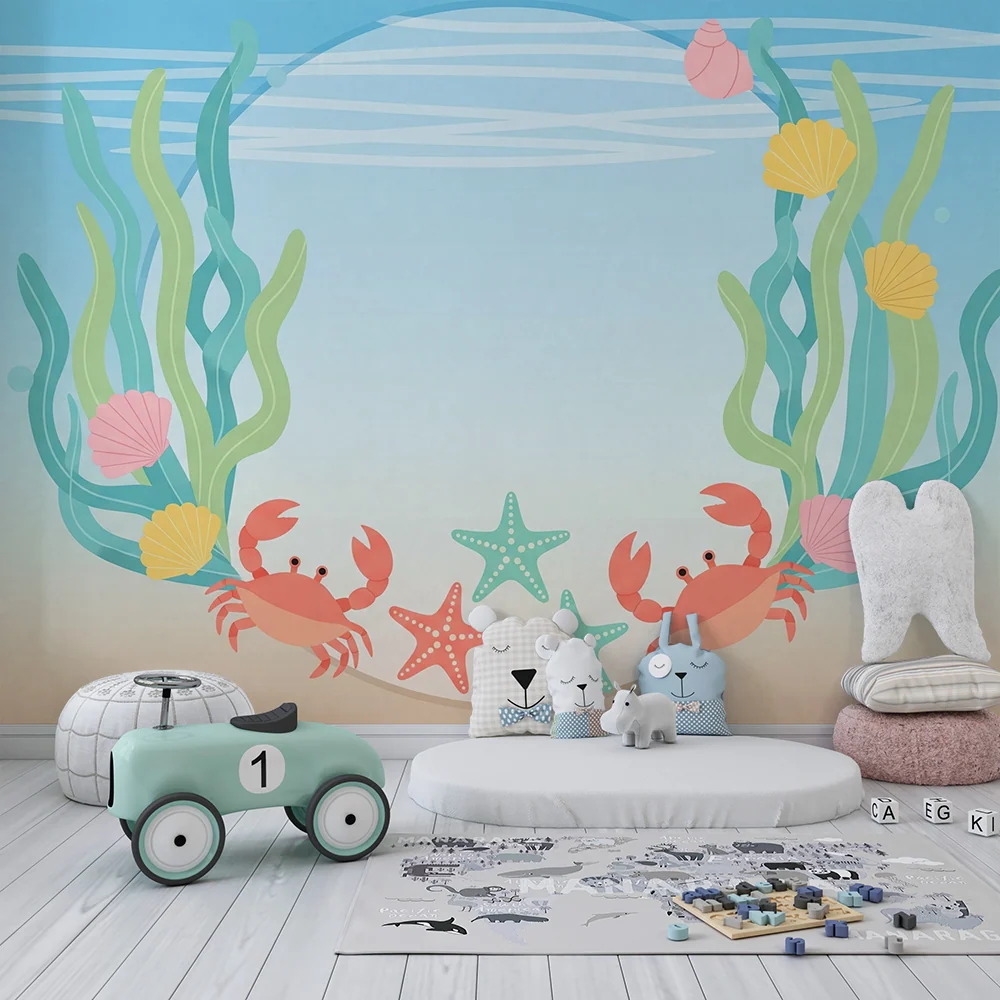 Papier peint chambre enfant | Univers marin avec crabes et étoiles de mer