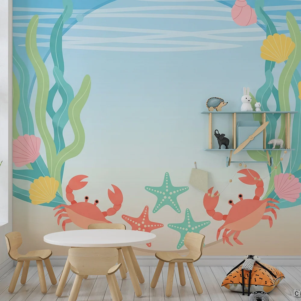 Papier peint chambre enfant | Univers marin avec crabes et étoiles de mer