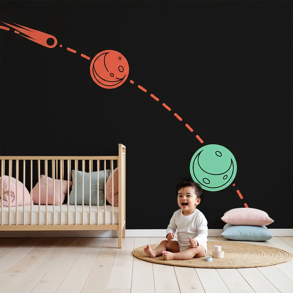 Papier peint chambre enfant | Univers spatial avec planètes colorées et comète