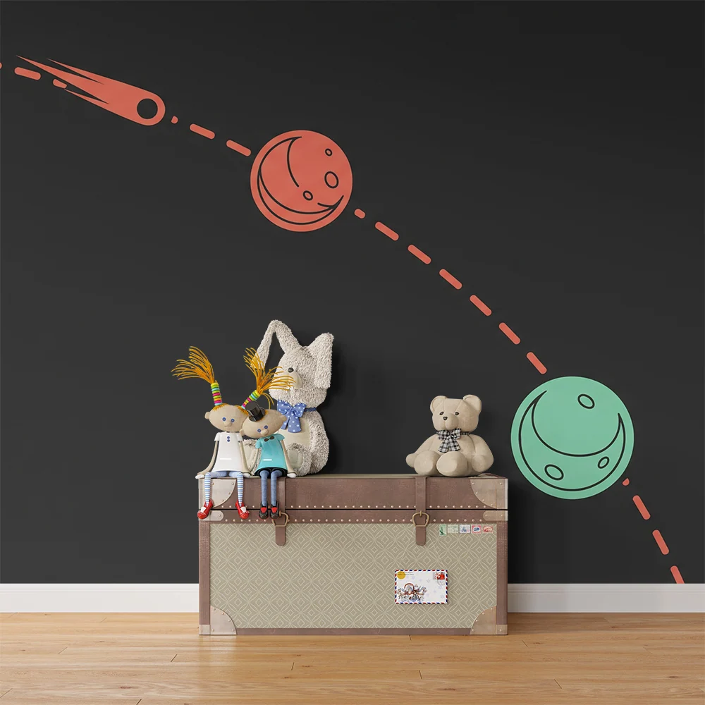 Papier peint chambre enfant | Univers spatial avec planètes colorées et comète