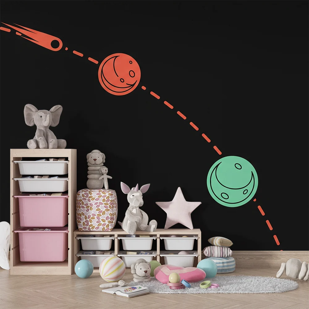 Papier peint chambre enfant | Univers spatial avec planètes colorées et comète