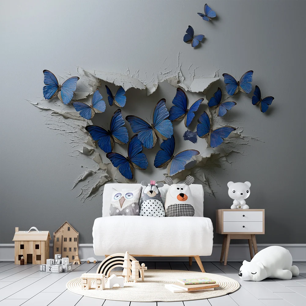 Papier peint chambre enfant | Évasion de papillons bleus
