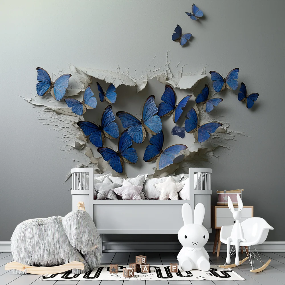 Papier peint chambre enfant | Évasion de papillons bleus
