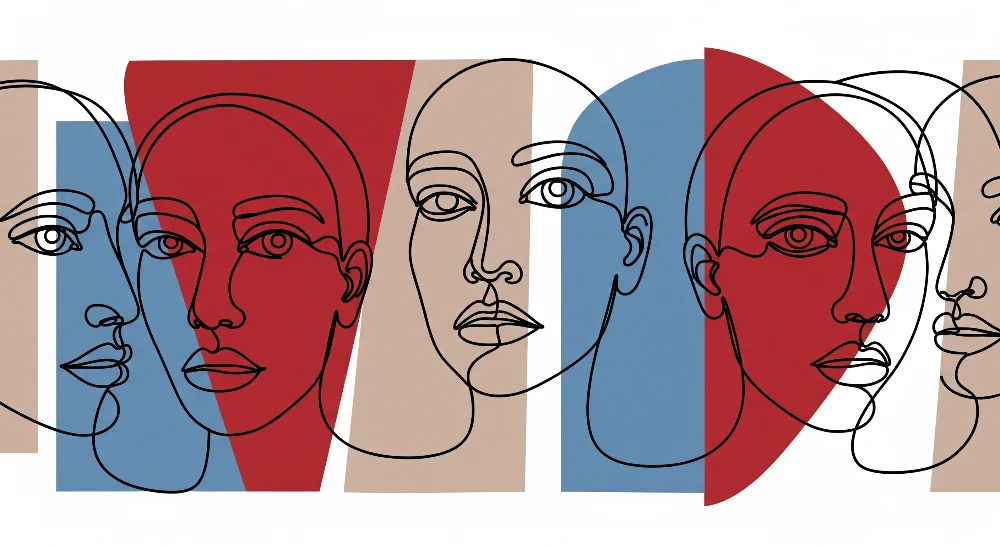 Papier peint chambre enfant | Visages stylisés en lignes avec des couleurs modernes