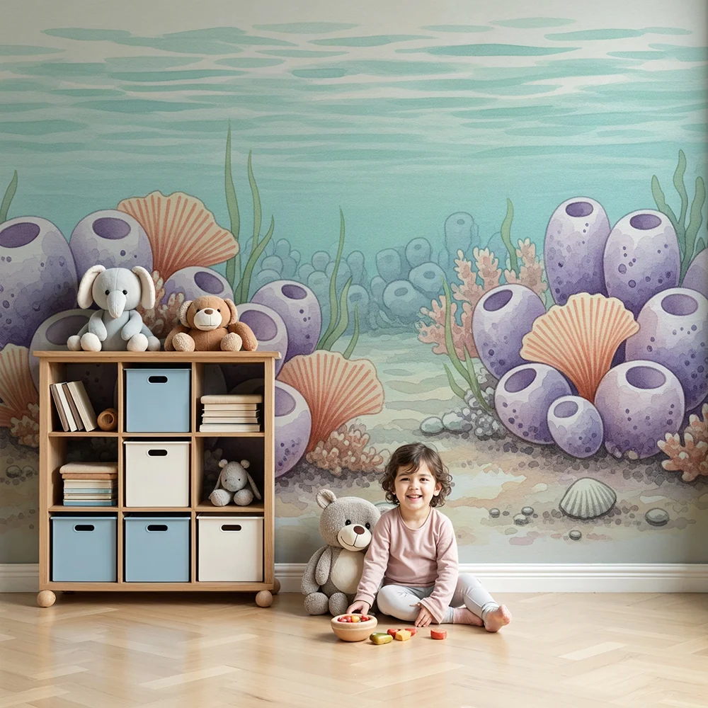 Papier peint chambre enfant | Voyage sous la mer avec coraux et éponges