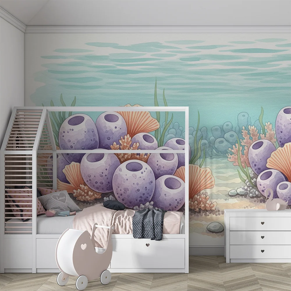 Papier peint chambre enfant | Voyage sous la mer avec coraux et éponges