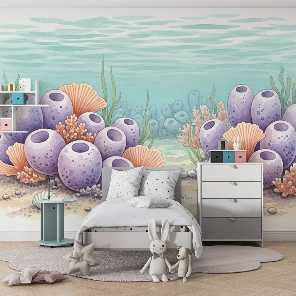 Papier peint chambre enfant | Voyage sous la mer avec coraux et éponges