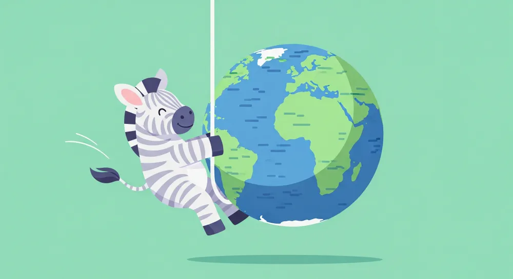 Papier peint chambre enfant | Zèbre joyeux s'accrochant à la Terre