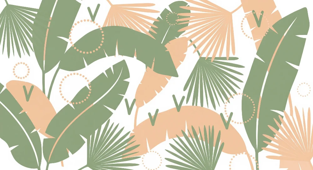 Papier peint chambre bébé | Feuilles tropicales aux teintes douces et modernes
