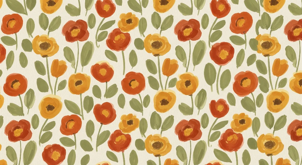 Papier peint chambre bébé | Fleurs colorées sur fond crème pour une ambiance douce