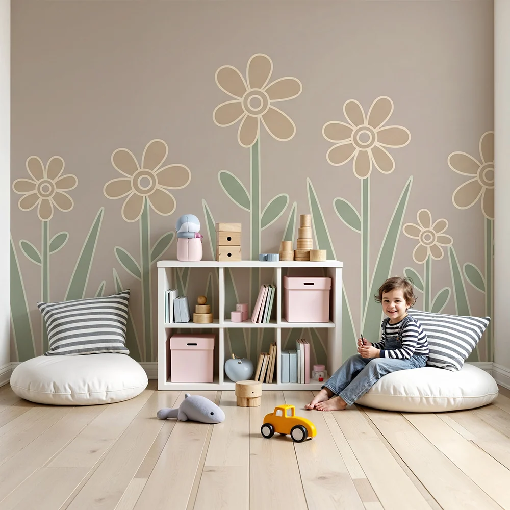 Papier peint chambre bébé | Fleurs délicates et douceur pastel