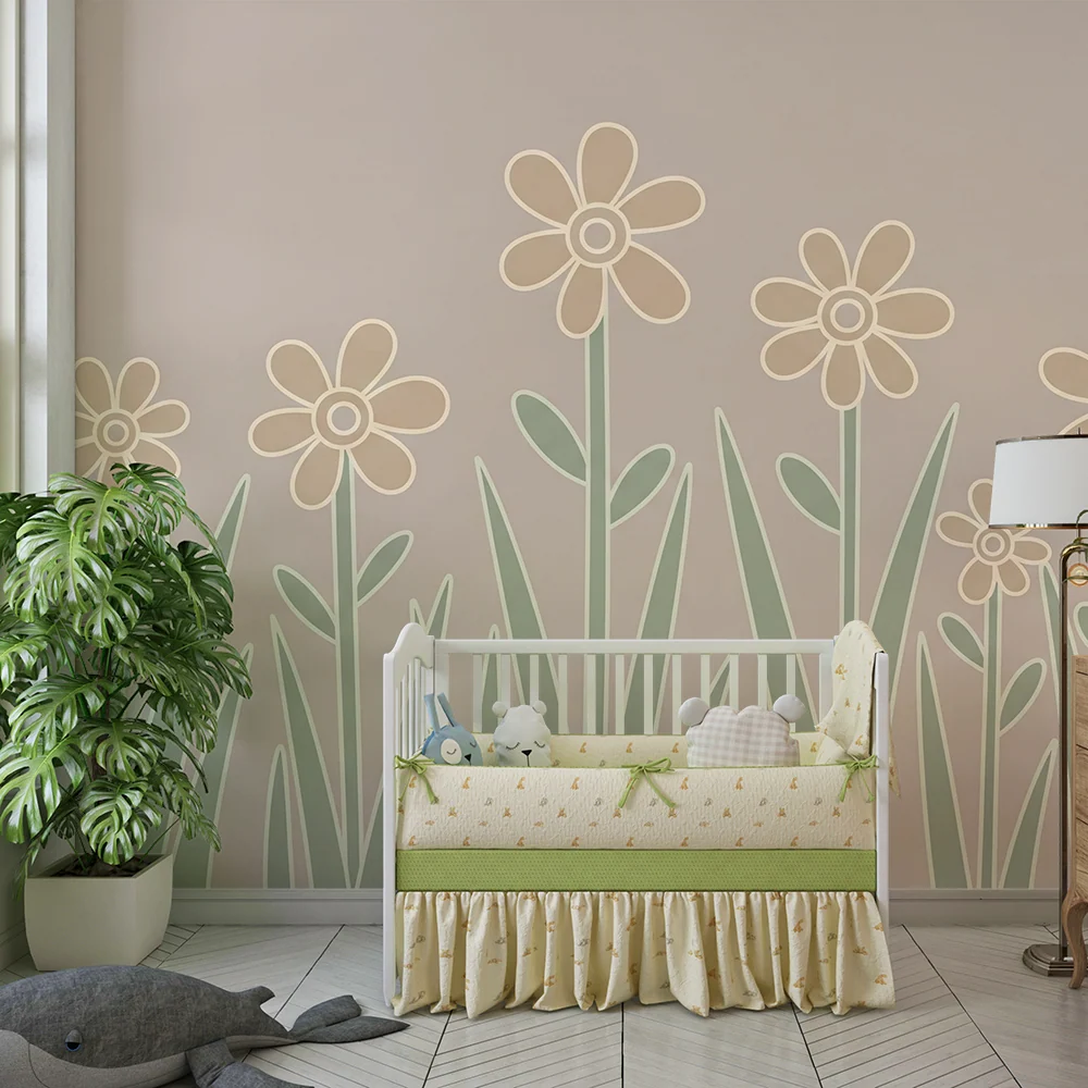 Papier peint chambre bébé | Fleurs délicates et douceur pastel