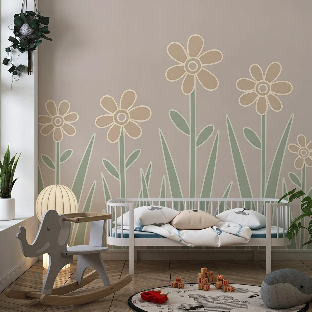 Papier peint chambre bébé | Fleurs délicates et douceur pastel