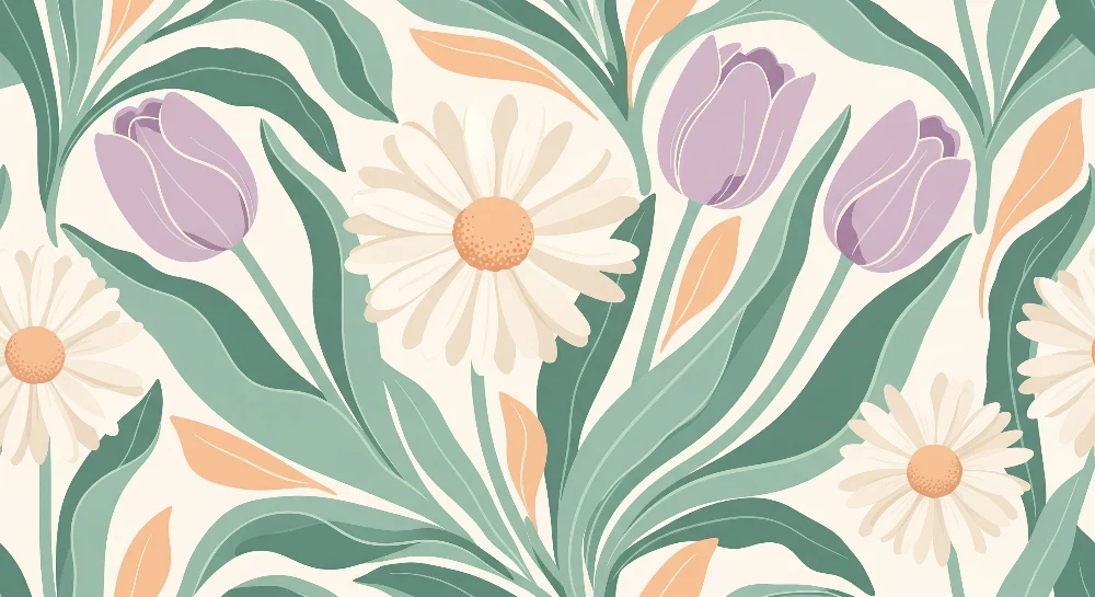 Papier peint chambre bébé | Fleurs délicates et feuillage apaisant