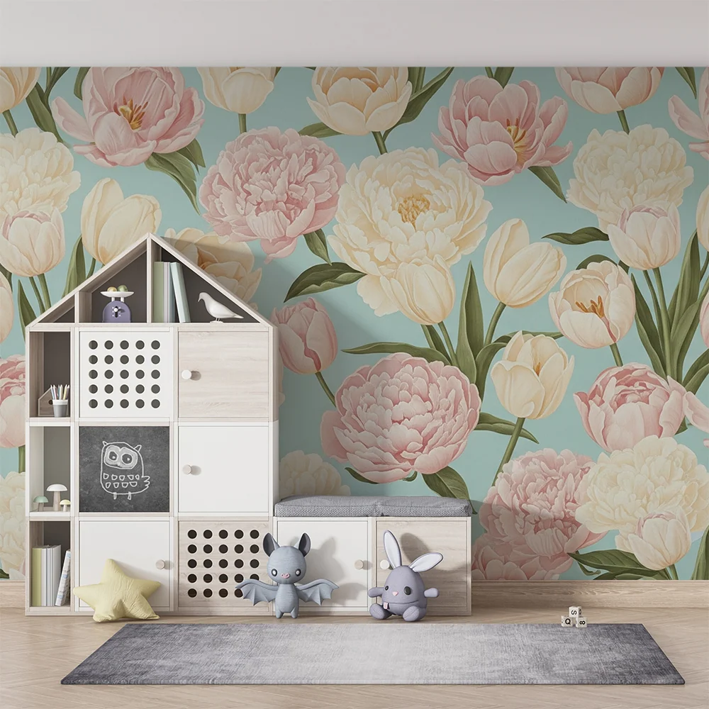 Papier peint chambre bébé | Fleurs pastel et douceur printanière