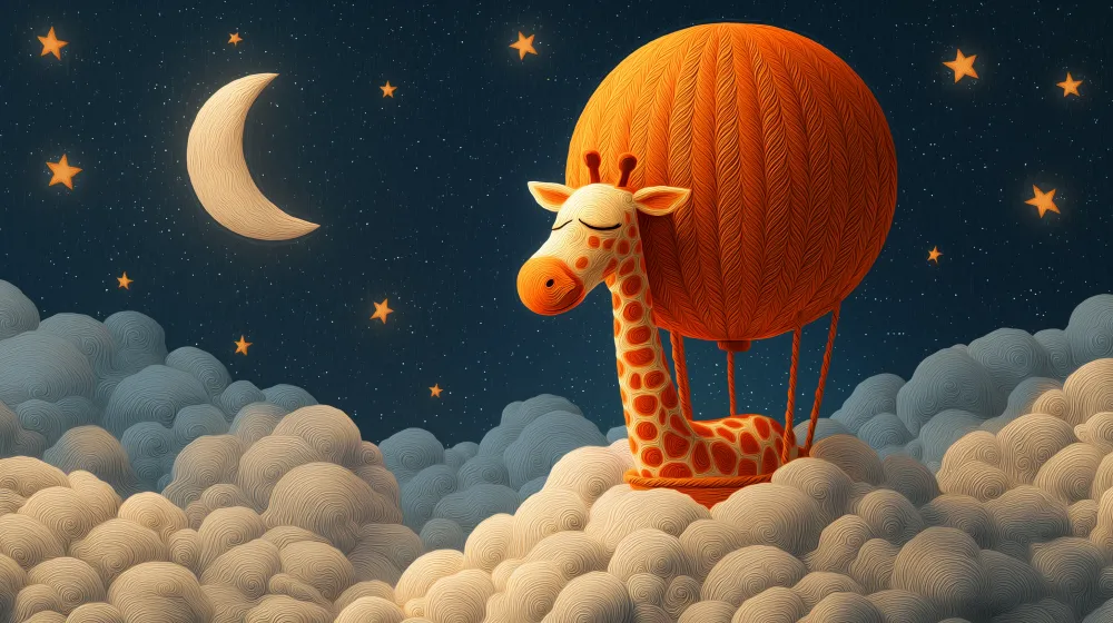 Papier peint chambre bébé | Girafe rêveuse dans un ciel étoilé avec ballon