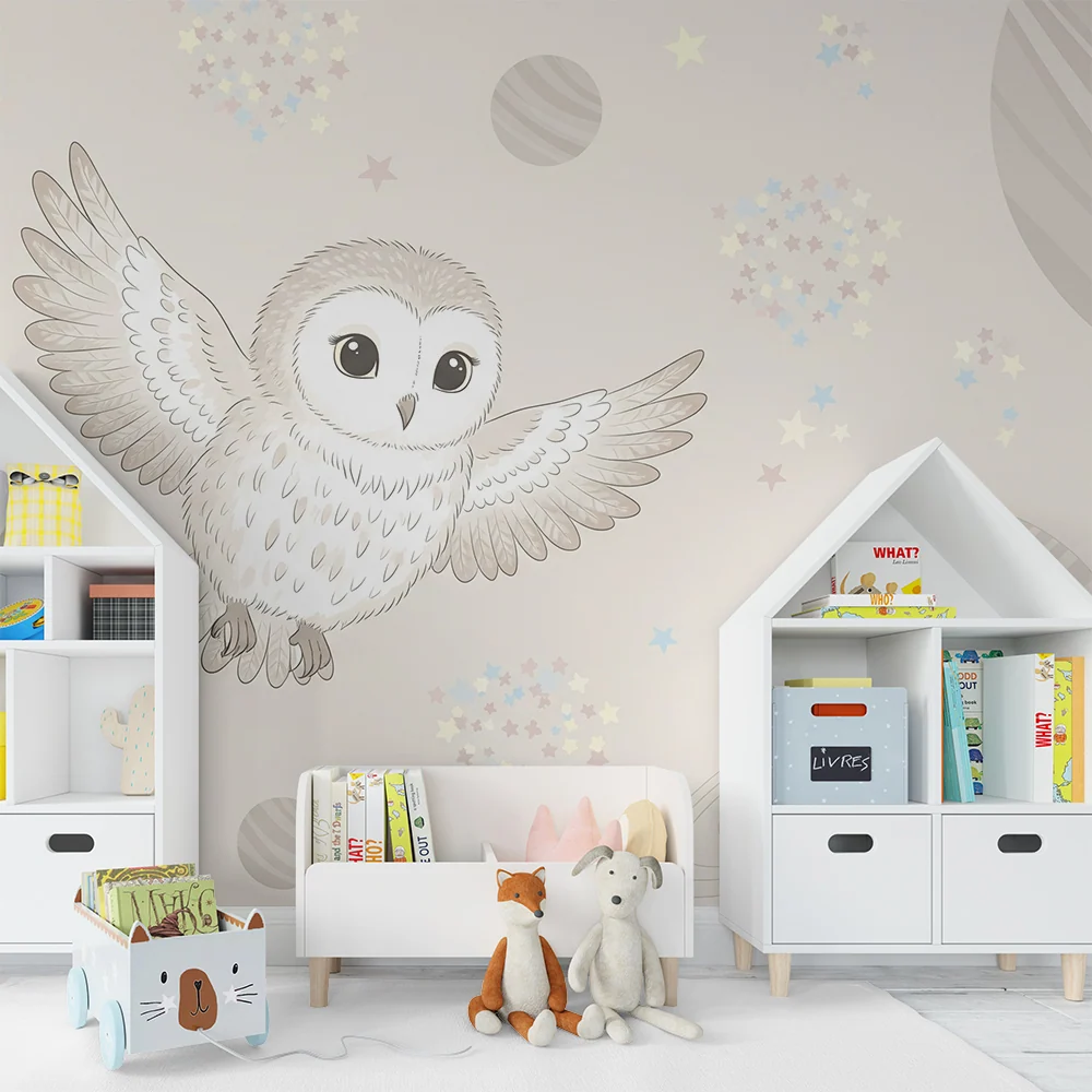 Papier peint chambre bébé | Hibou magique et cosmos