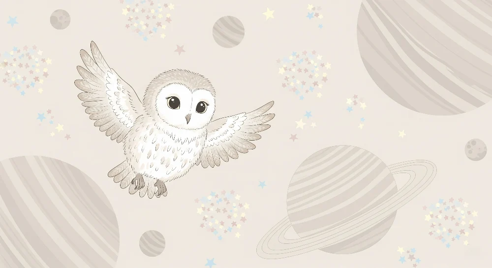 Papier peint chambre bébé | Hibou magique et cosmos