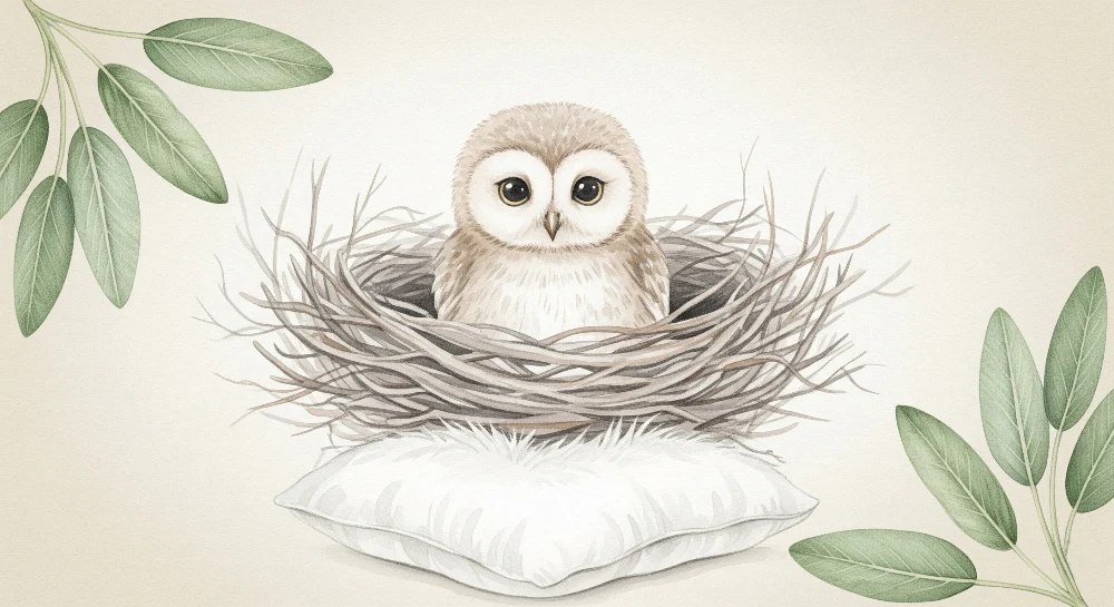 Papier peint chambre bébé | Hibou mignon dans son nid