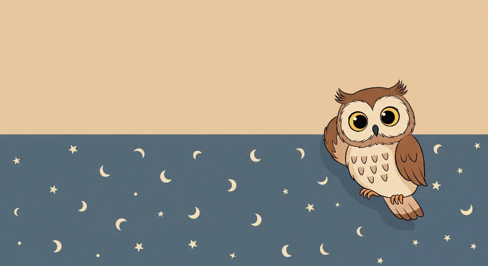 Papier peint chambre bébé | Hibou mignon sous un ciel étoilé