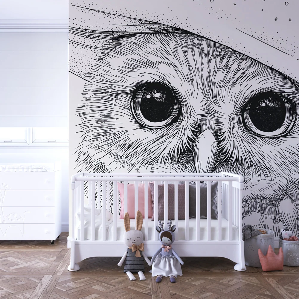 Papier peint chambre bébé | Hibou mystérieux sous les étoiles