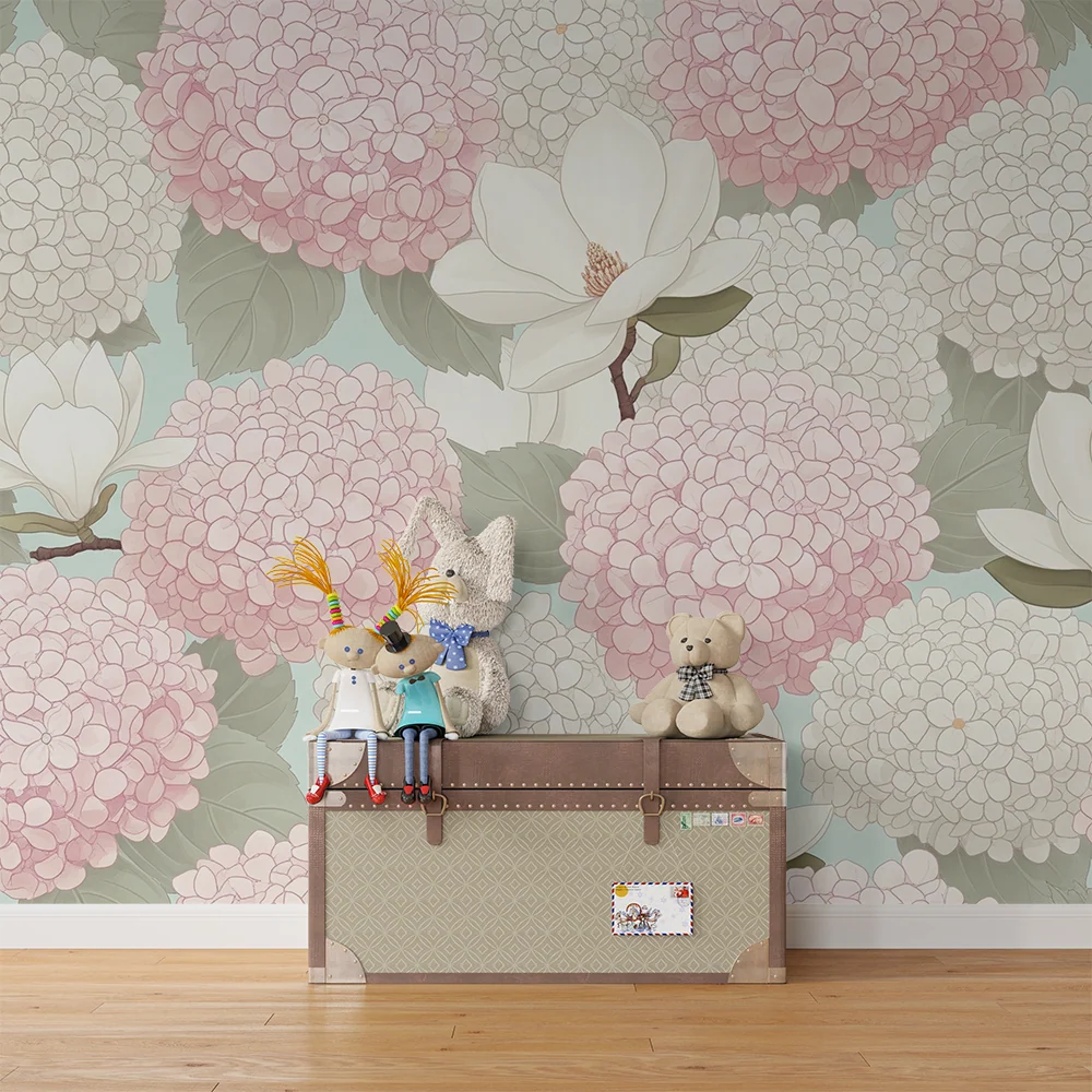 Papier peint chambre bébé | Hortensias
