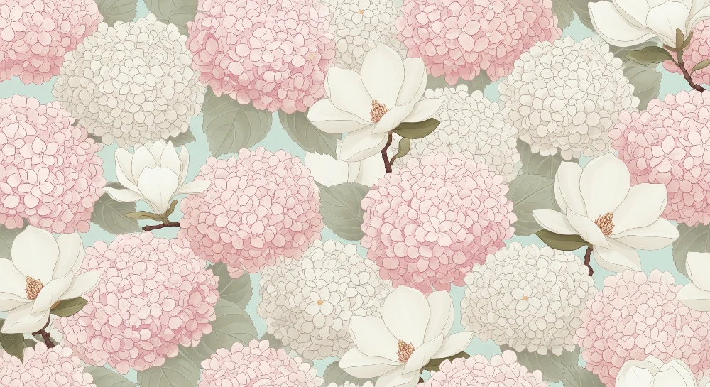 Papier peint chambre bébé | Hortensias