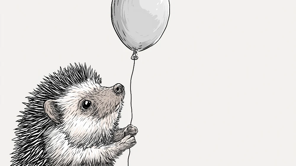 Papier peint chambre bébé | Hérisson mignon tenant un ballon sur fond doux