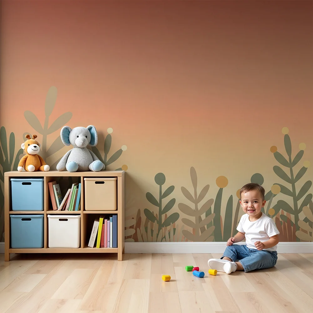 Papier peint chambre bébé | Jardin de plantes douces et apaisantes