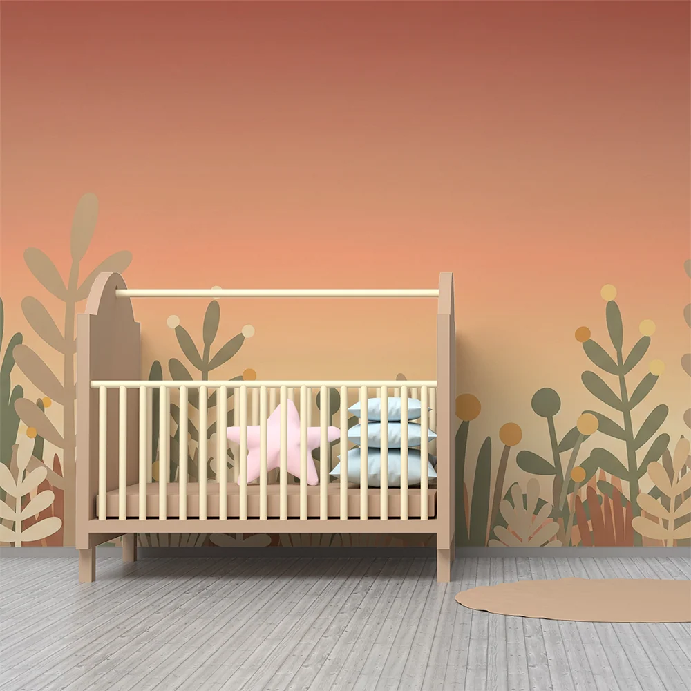 Papier peint chambre bébé | Jardin de plantes douces et apaisantes