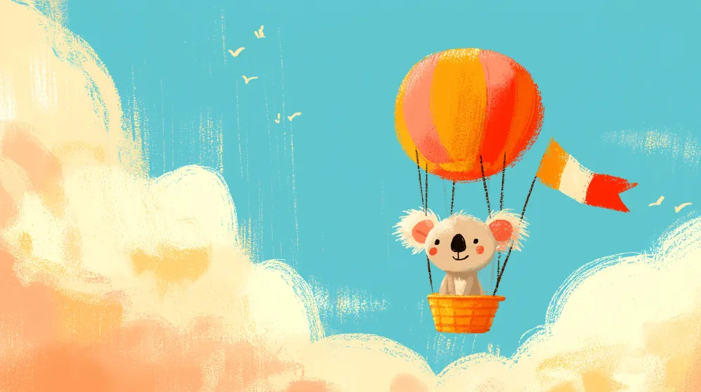 Papier peint chambre bébé | Koala dans un ballon dirigeable