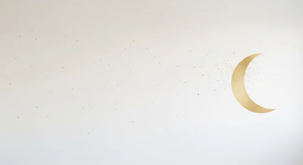 Papier peint chambre bébé | Lune dorée et étoiles à éclats scintillants