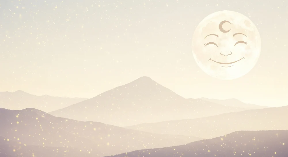Papier peint chambre bébé | Lune souriante et paysages doux