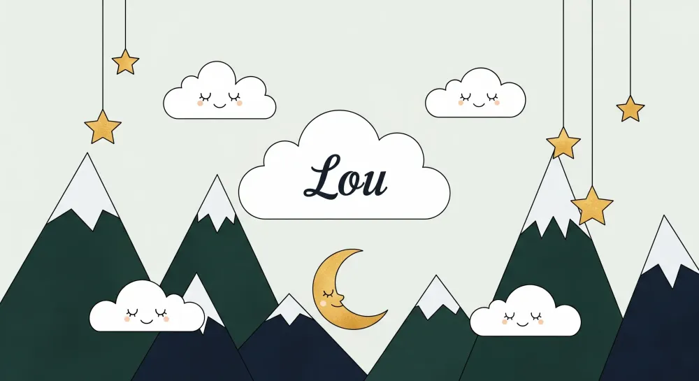 Papier peint chambre bébé | Montagnes douces et nuages souriants Lou