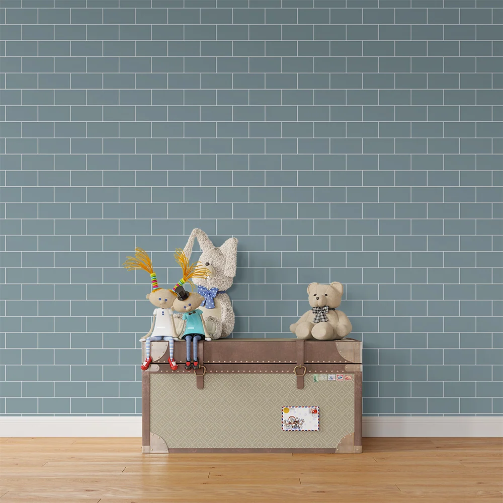 Papier peint chambre bébé | Motif de briques en bleu doux