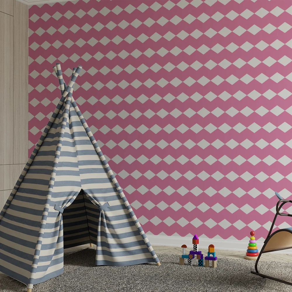 Papier peint chambre bébé | Motif losanges roses et blancs pour une ambiance douce
