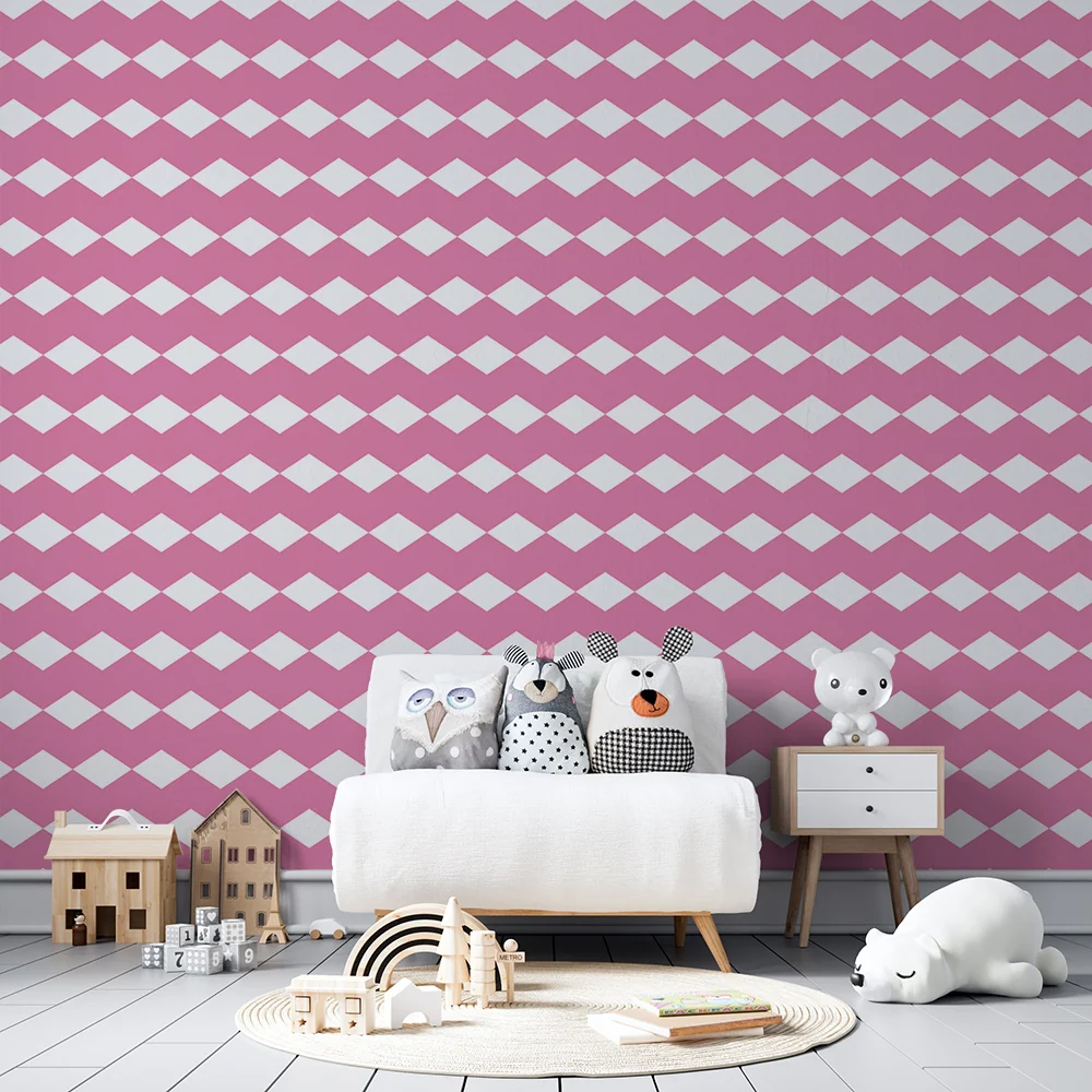 Papier peint chambre bébé | Motif losanges roses et blancs pour une ambiance douce