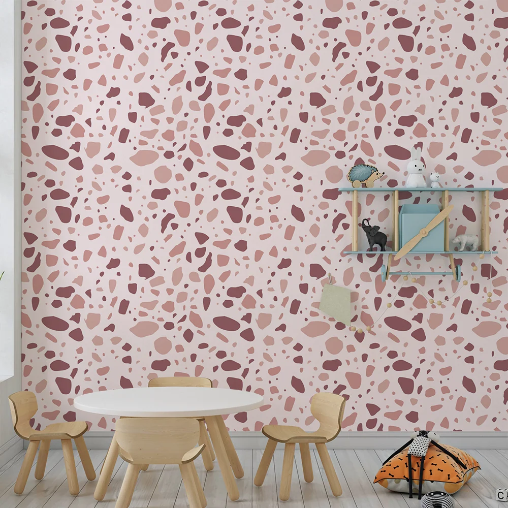 Papier peint chambre bébé | Motifs abstraits en tons rose et terracotta