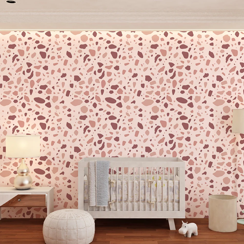 Papier peint chambre bébé | Motifs abstraits en tons rose et terracotta