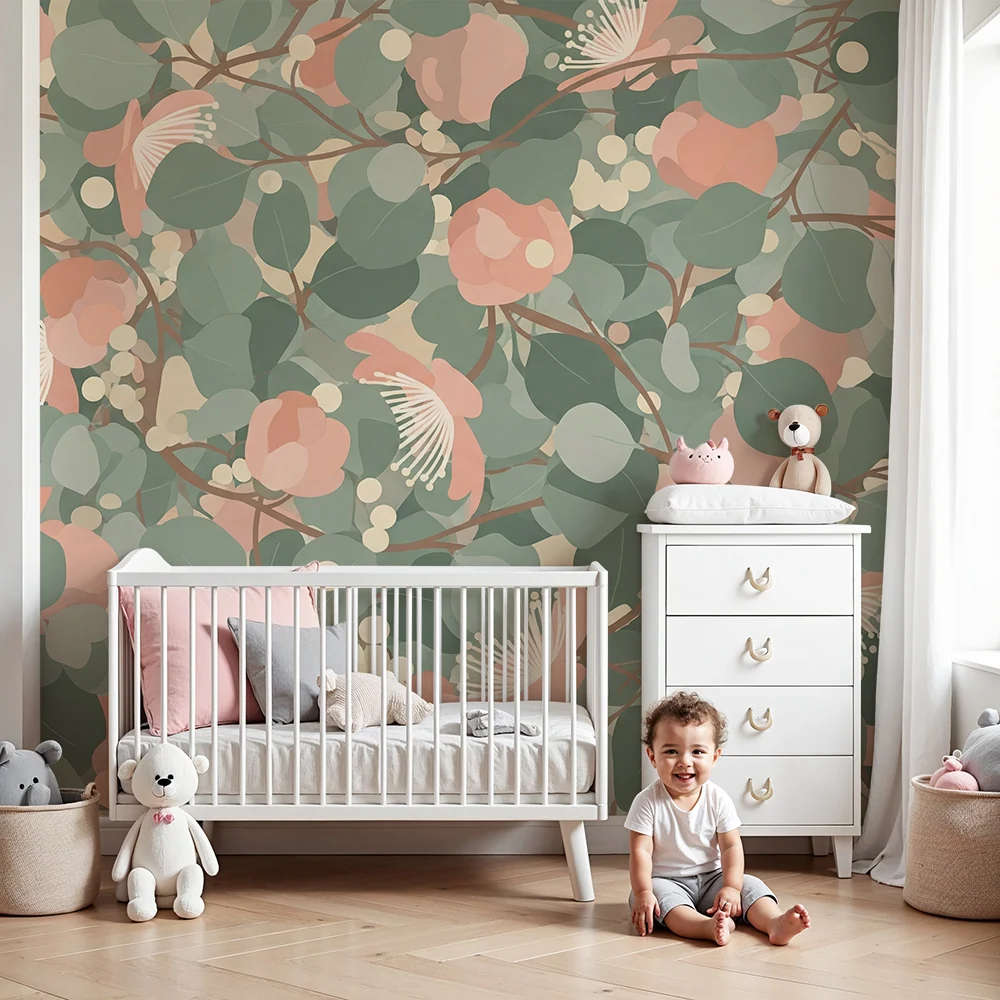 Papier peint chambre bébé | Motifs floraux doux et apaisants