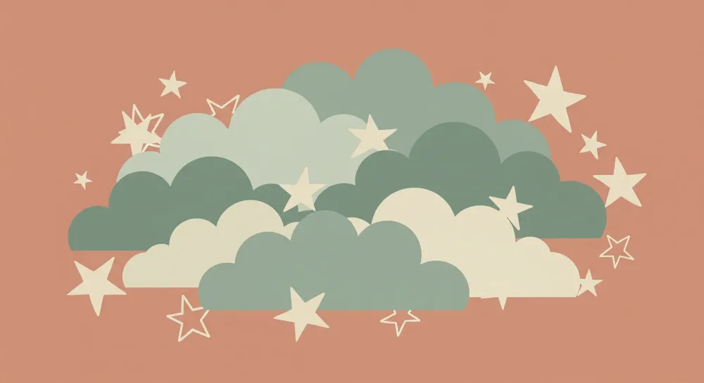 Papier peint chambre bébé | Nuages doux et étoiles scintillantes sur fond terracotta