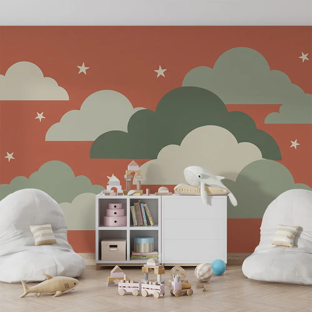 Papier peint chambre bébé | Nuages doux et étoiles
