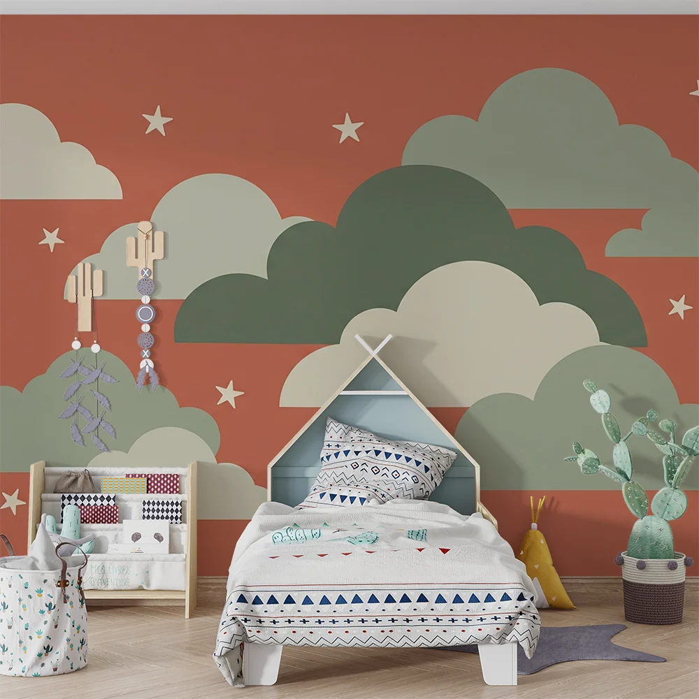 Papier peint chambre bébé | Nuages doux et étoiles