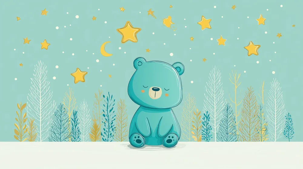 Papier peint chambre bébé | Ours mignon sous un ciel étoilé