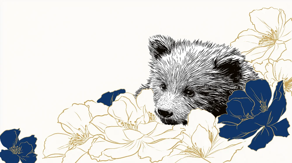 Papier peint chambre bébé | Ourson curieux entouré de fleurs élégantes